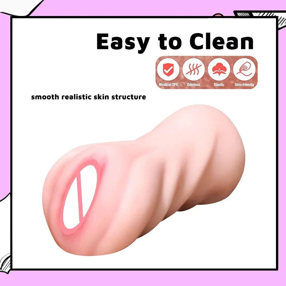 Realistic male masturbator sex toy with soft, textured design for adult pleasure.