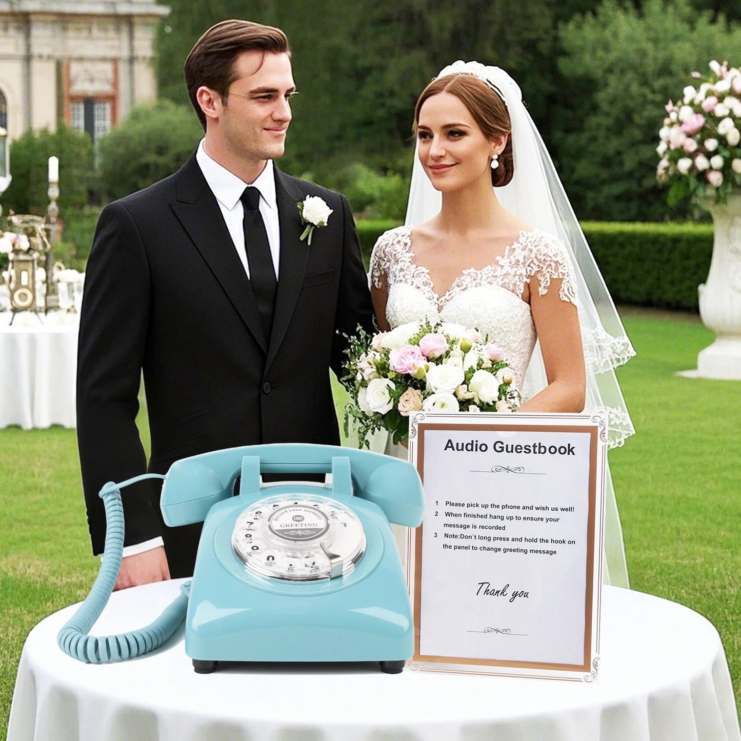 White Voice Recording Audio Guest Book – Guest Book Phone for Weddings, Bridal Showers, Anniversaries,Unique Wedding Gift Good Vibrations