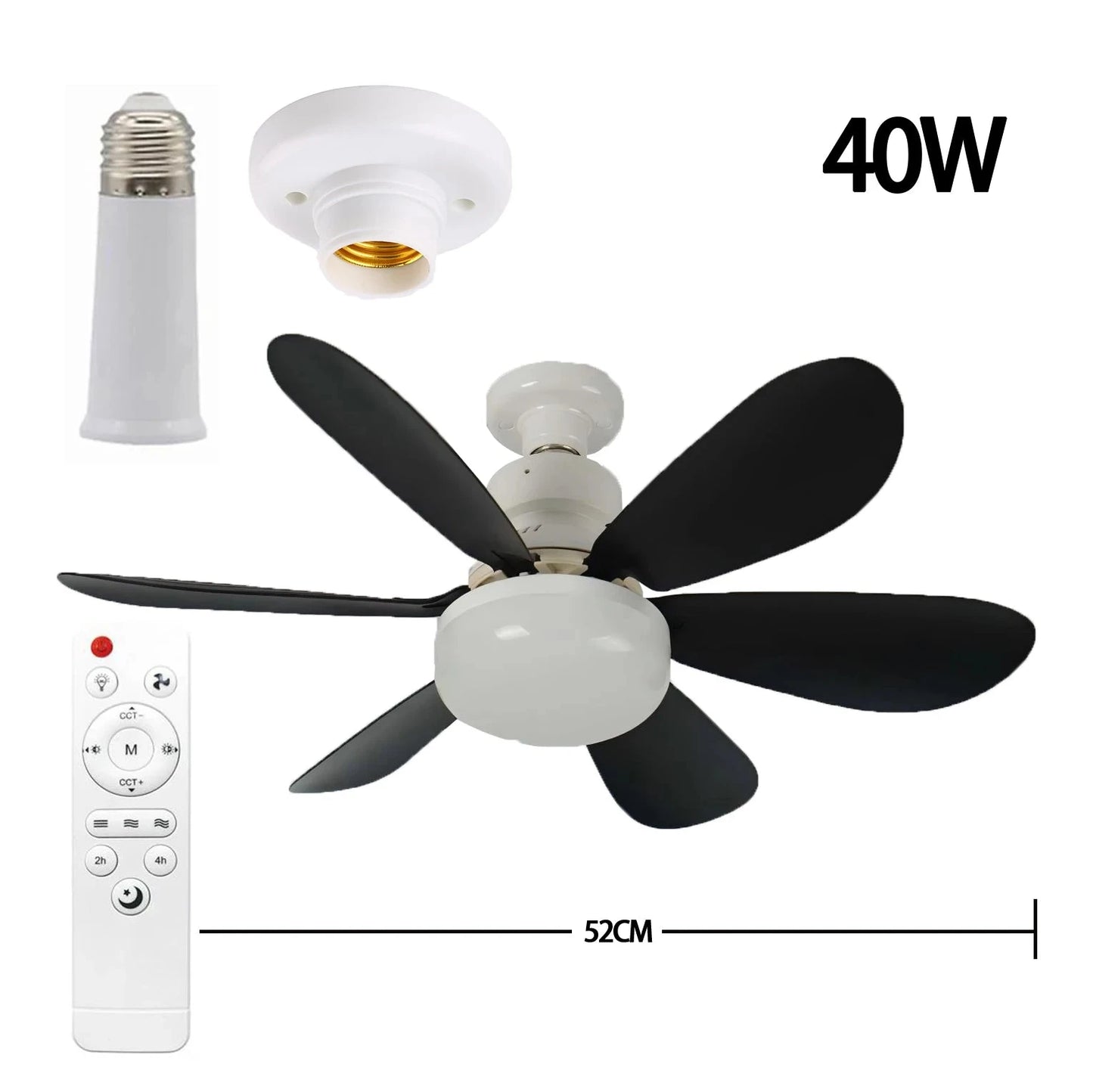 Socket Fan Light with Remote, 20.5in Small Ceiling Fan with LED, E26/27 Cordless Light Screw Fan for Kitchen Bedroom, Small Room Good Vibrations