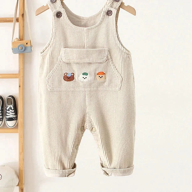 1-4Y Autumn Kids Clothes Korean Style Girls Overalls Corduroy Girls Jumpsuits Embroidery Kids Outfit Good Vibrations