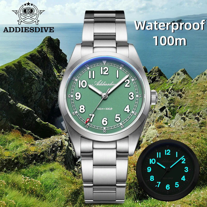 ADDIESDIVE 2025 New Men’s Luxury Quartz Watch AD2521 Ultra-Thin Sapphire Glass BGW9 Luminous 316L Steel Band 100M Waterproof Good Vibrations