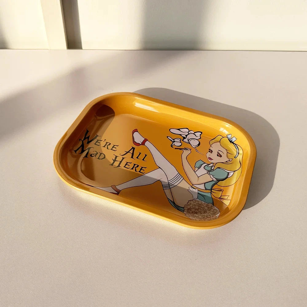 Yellow-Haired Girl Smoking Girl Pattern Cigarette Tray 180*140mm Metal Cigarette Tray Smoking Set Storage Tray Good Vibrations Adult Super Store