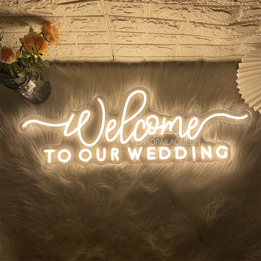 Welcome to our wedding Neon Led Sign Wall Hanging Wedding Party Room Decor Engaged Neon Lights USB Wedding Decoration Signs Good Vibrations