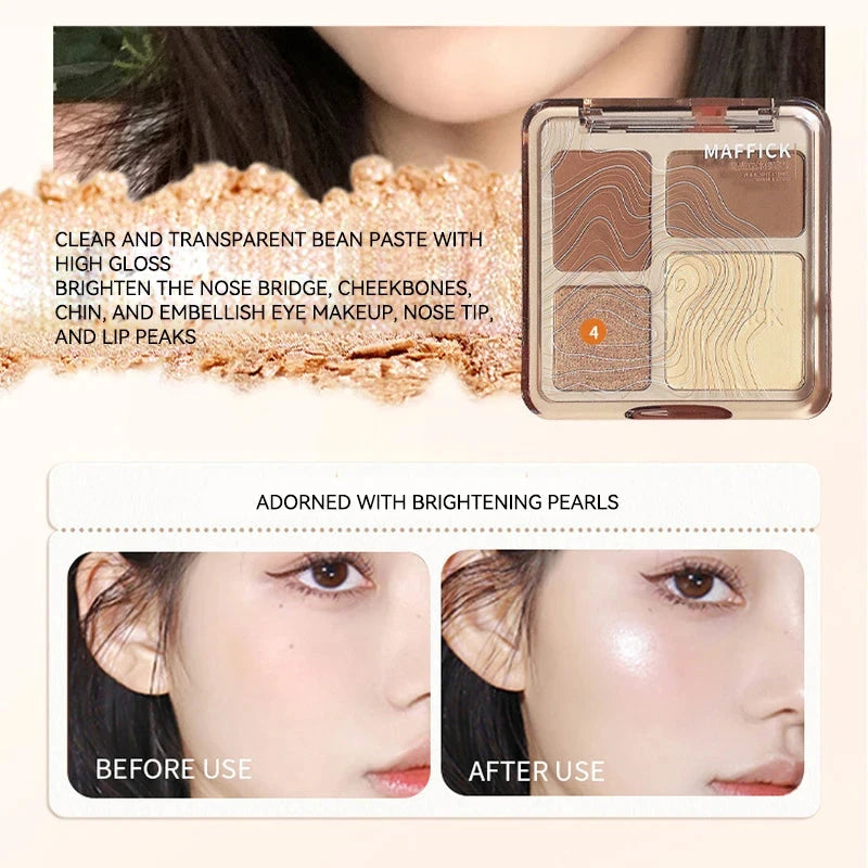 MAFFICK 4-Color Contour Palette:Matte Brightener, and Shimmer Highlight-Versatile Multi-Use Palette for Eye Shadow, Contouring, Good Vibrations
