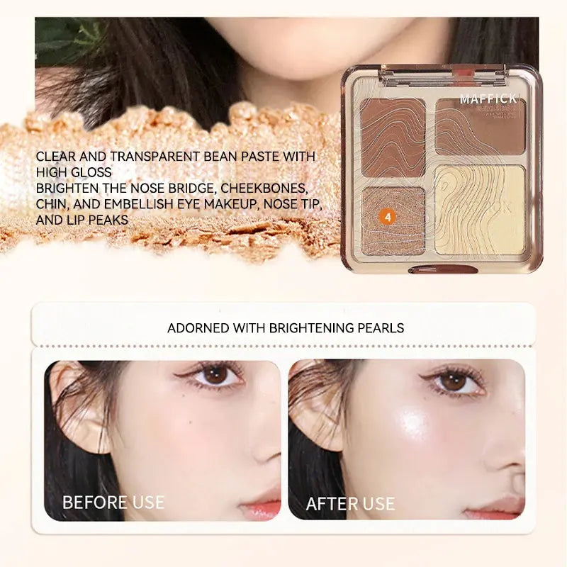 MAFFICK 4-Color Contour Palette:Matte Brightener, and Shimmer Highlight-Versatile Multi-Use Palette for Eye Shadow, Contouring, Good Vibrations