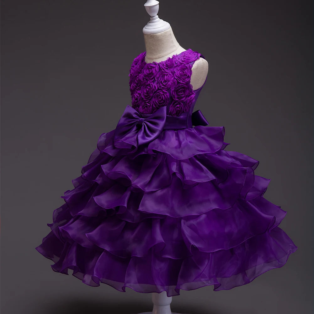 Girl's bow dress A dress with suspenders Rose flower girl wedding dress Good Vibrations