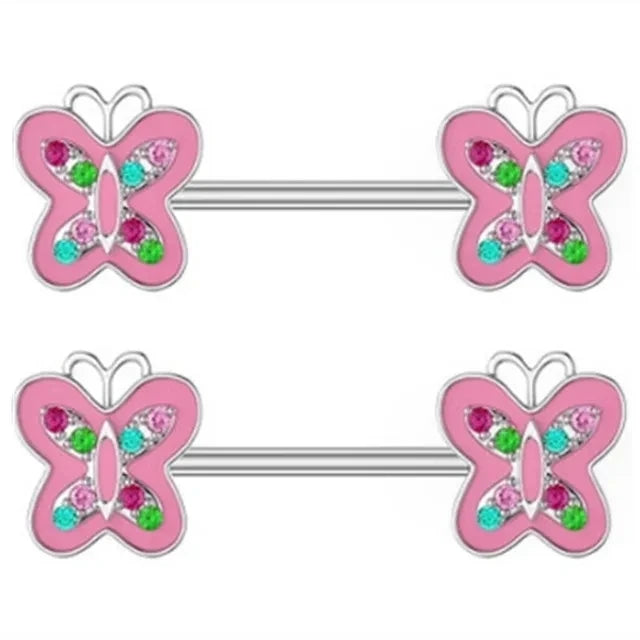 1Pair Green Butterfly Nipple Piercing Jewelry 14G Pink Heart Nipple Rings for Women Flower Nipple Piercing Barbell Pezon Mujer Good Vibrations Adult Super Store