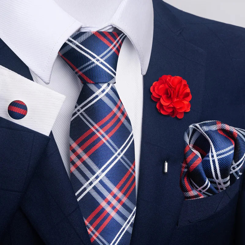 Luxury Mens Ties Floral Black Gold Ties Paisley NeckTie Pocket Square Cufflinks Brooch Set Men's Wedding Party Tie Good Vibrations