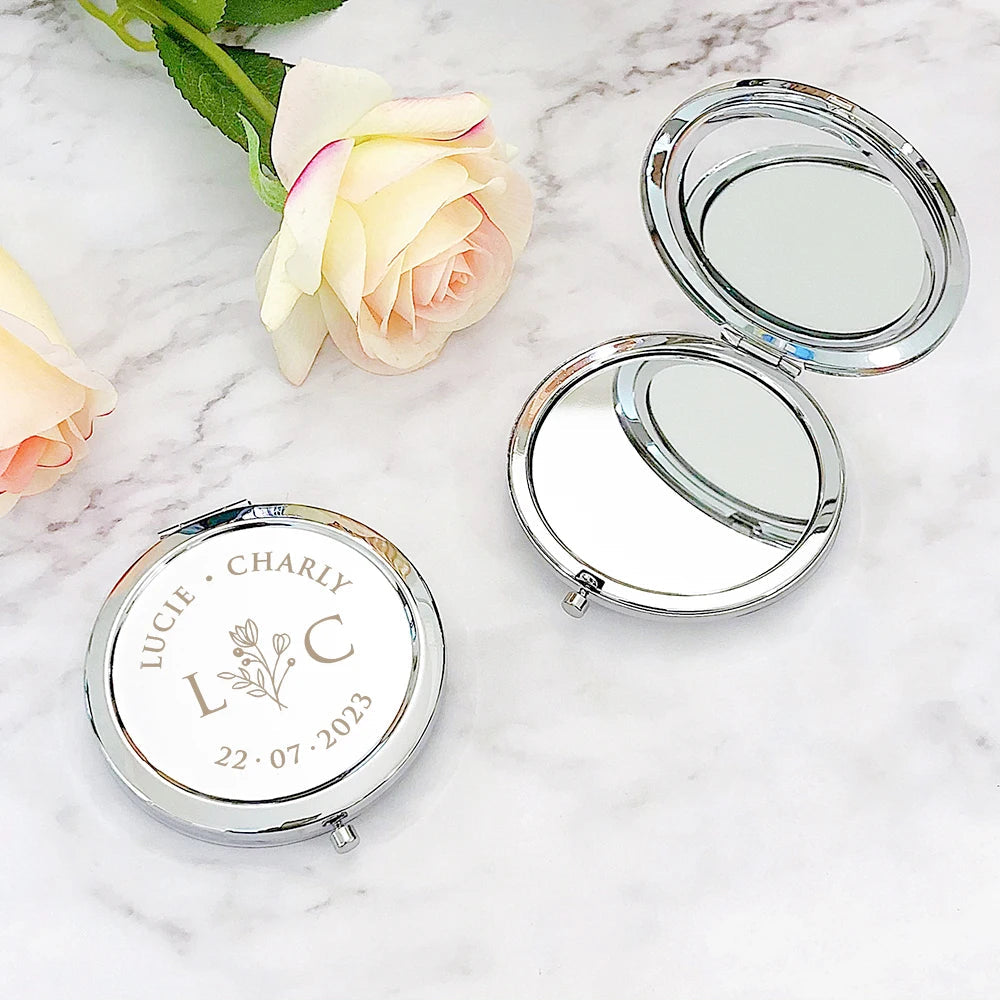 Wedding Party Favors Personalized Compact Mirrors Wedding Souvenirs for Guests Custom Engraved Pocket Mirrors for Women Good Vibrations