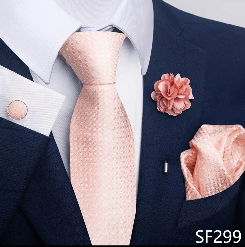 Luxury Mens Ties Floral Black Gold Ties Paisley NeckTie Pocket Square Cufflinks Brooch Set Men's Wedding Party Tie Good Vibrations