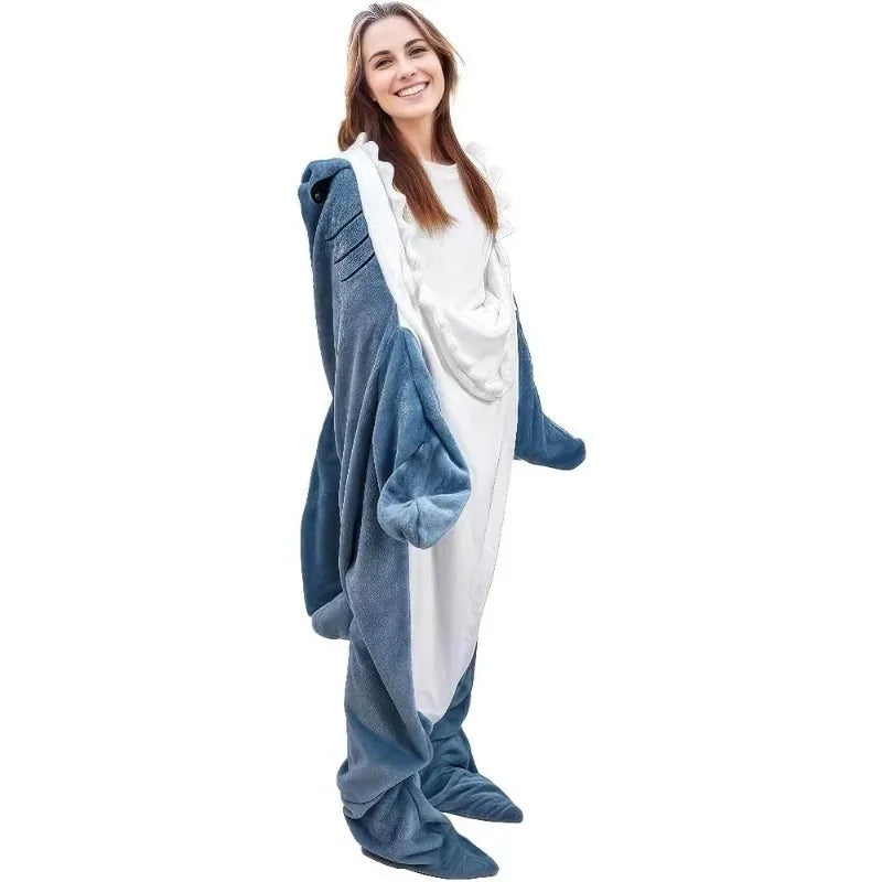 Shark Cosplay Onesie Pajamas Flannel Loose Couple Adult Camping Sleeping Bag Wearable Blanket Funny Gifts Pajama Party Costume Good Vibrations