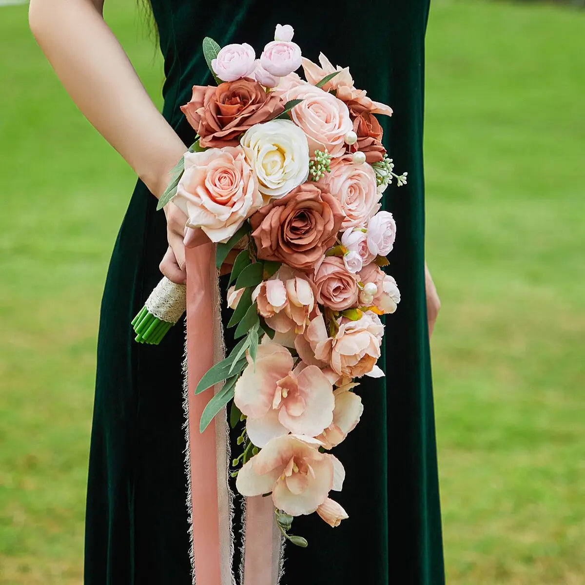 Wedding Bouquet Bridal Artificial Silk Flowers Foam Roses Bouquet Lace Decoration Natural Wedding Flowers Good Vibrations