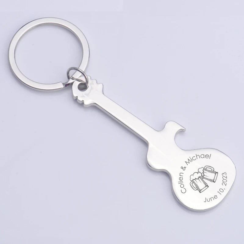 Wedding Gifts for Guests Wedding Souvenirs Custom Party Favors Personalized Silver Keychains Guitar Shaped Bottle Openers