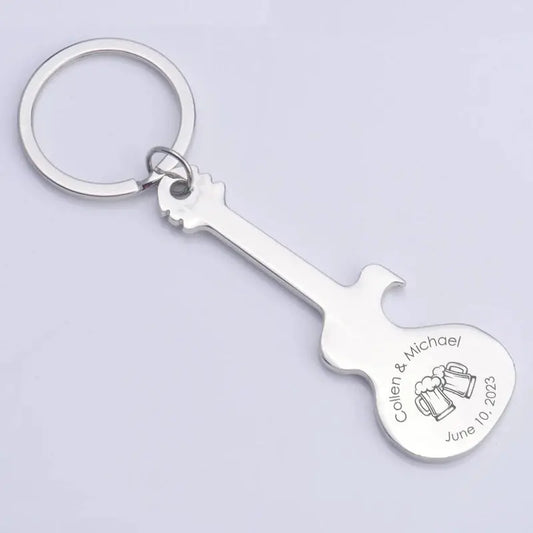 Wedding Gifts for Guests Wedding Souvenirs Custom Party Favors Personalized Silver Keychains Guitar Shaped Bottle Openers Good Vibrations