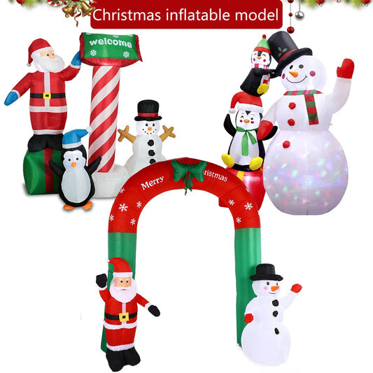 1PC Inflatable Santa & Snowman Arch with LED Lights - Festive Outdoor Christmas Decor for Yard, Lawn, and Winter Parties Good Vibrations