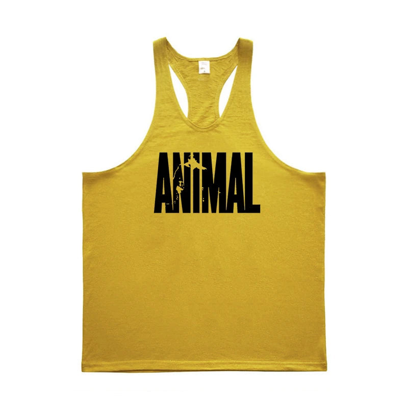 ANIMAL Letter Printed Gym Clothing Mens Bodybuilding Fitness Tank Top Cotton Raceback Stringer Singlets Workout Sleeveless Shirt Good Vibrations