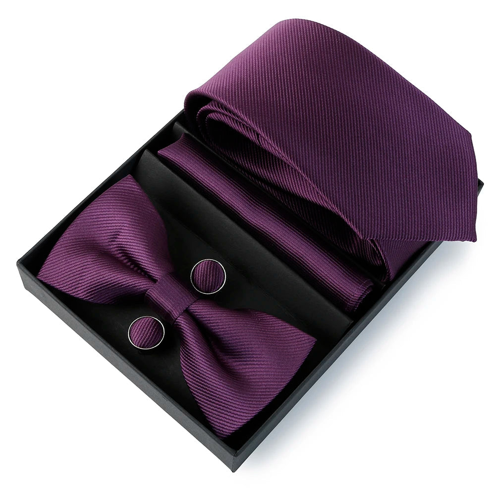 Mens Bussiness Ties Set With Bowtie Bow tie Necktie Square Towel Cufflinks For Groom Wedding Banquet Party Gift Box Accessories Good Vibrations