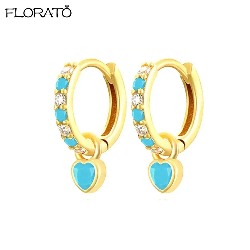 925 Sterling Silver Needle Summer Blue Earrings Trend 18K Gold Hoop Earrings for Women Fashion Puncture Jewelry Ear Accessories Good Vibrations
