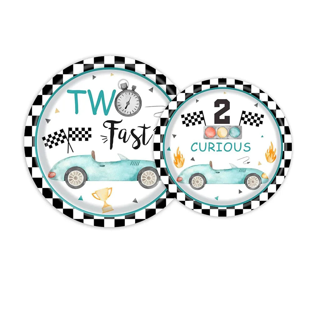 Race Car Party Tableware Plates Napkins Cup Two Fast Birthday Party Supplies Boys Racing Themed Two Years Old Party Decorations Good Vibrations