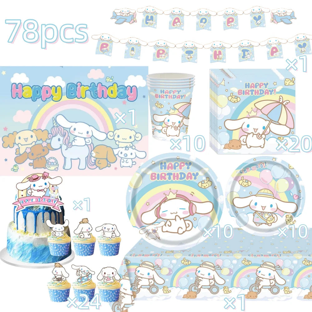Cinnamorolls Birthday Party Decoration Tableware Set Balloons Cup Plate Banner for Kids Party Favors Baby Shower Supplies Good Vibrations