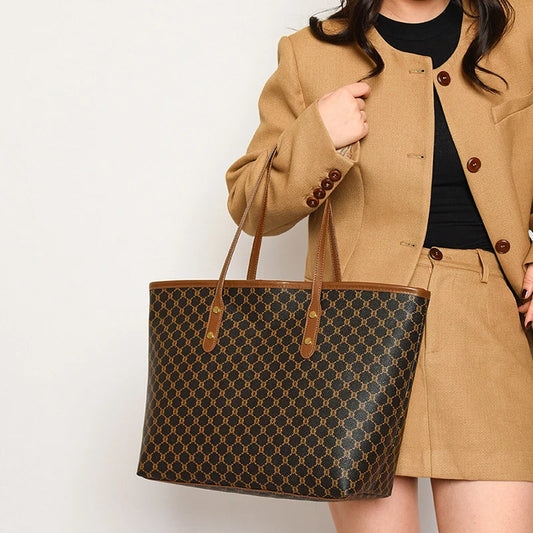 Large Capacity Shoulder Bag Women's PU Leather Handbag for Commuting and Casual Use Versatile Tote Bag Good Vibrations