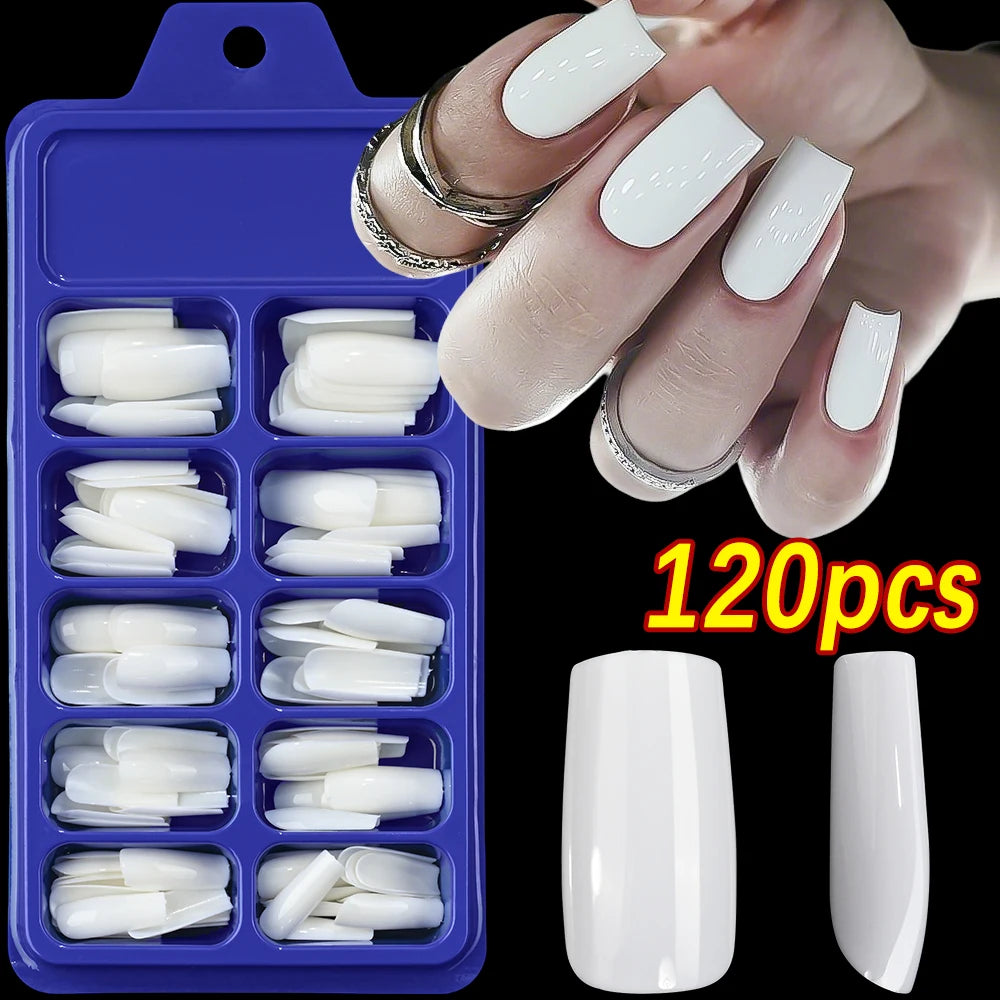 120pcs Pink French Tip Press-On Nails Medium Length Square Shape With Glossy Finish False Nails Full Cover Pre-Shaped Fake Nails Good Vibrations
