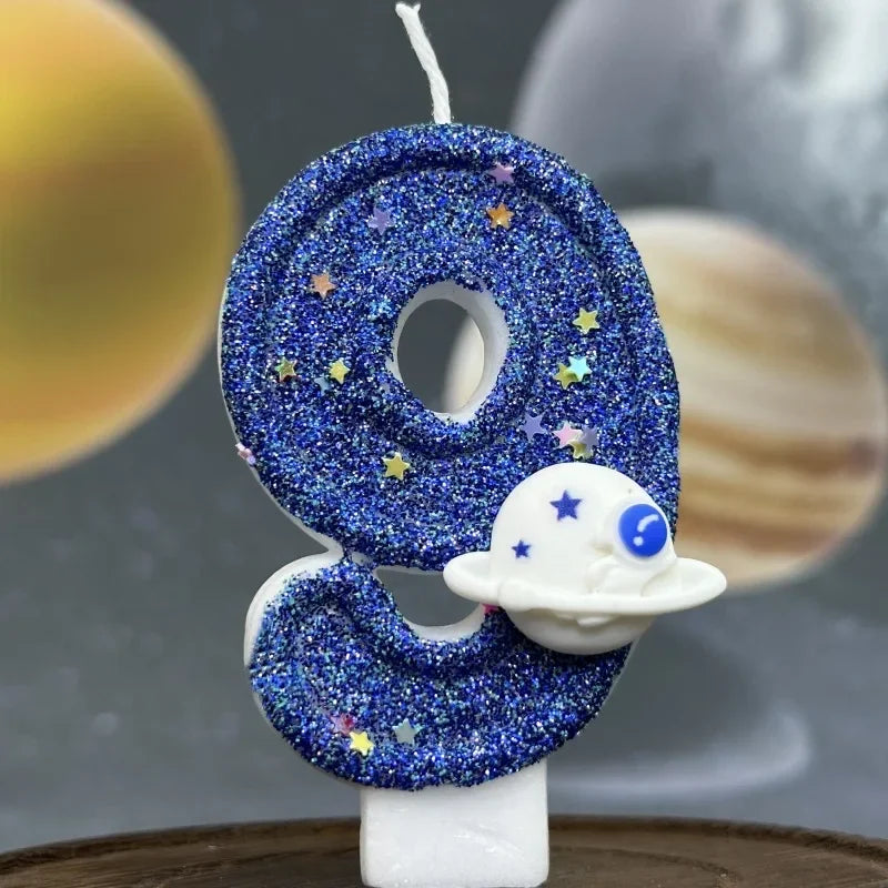 Number Birthday Candles Cake Party Decoration Birthday Candles Planet Universe Blue Boys and Girls Number0-9 Star Blue Party