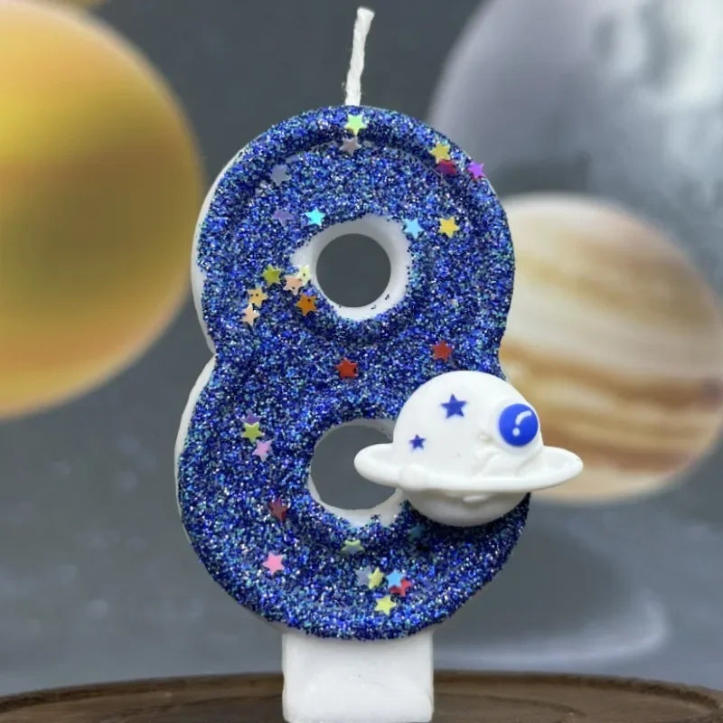 Number Birthday Candles Cake Party Decoration Birthday Candles Planet Universe Blue Boys and Girls Number0-9 Star Blue Party