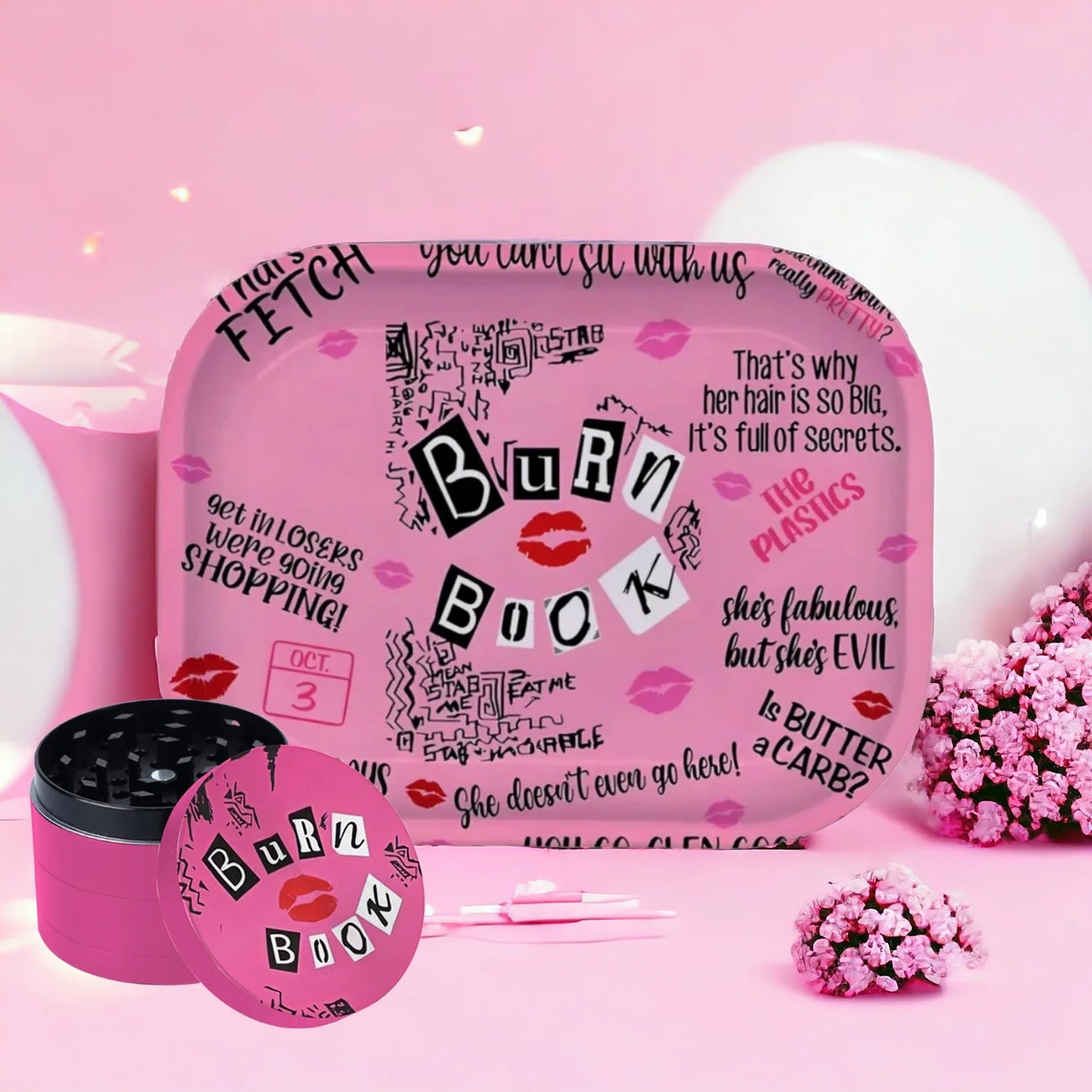 1/2 Pieces Pink Burn Book Grinder and Rolling Tray Good Vibrations Adult Super Store