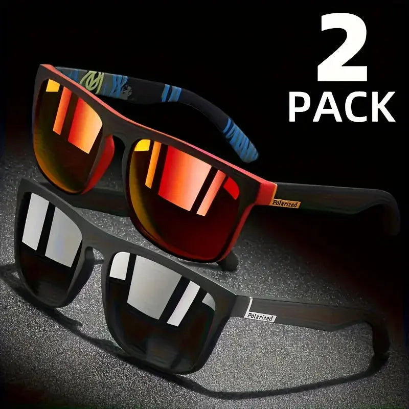 2pcs Square Polarized Sunglasses Anti Glare Sun Shades For Summer Party Vacation Travel Driving Fishing Good Vibrations