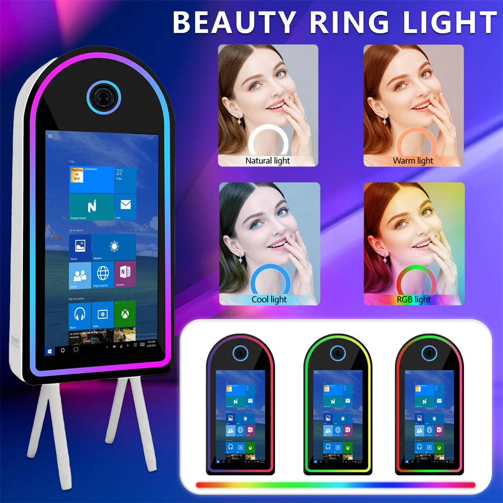 Selfie 45 Inch Photobooth with 32 Inch Mirror Touch Screen Photo Booth Magic Mirror Booth Machine for Weddings Parties Events Good Vibrations