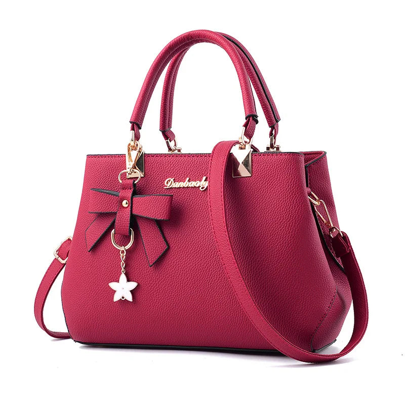 Yogodlns Elegant Women Messenger Bags with flower pendant Office Ladies Totes Pure Handbag for female Crossbody Shoulder Bags Good Vibrations