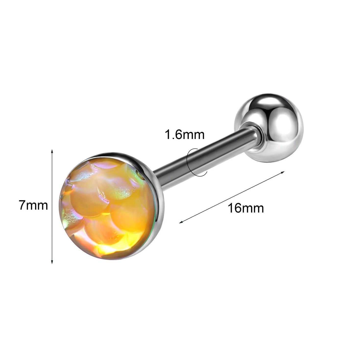 ZS 1Piece 14G Oil Luminescence Tongue Piercing Rings Stainless Steel Tongue Stud Skull Star Studs Earrings BCR Piercings Jewelry Good Vibrations Adult Super Store