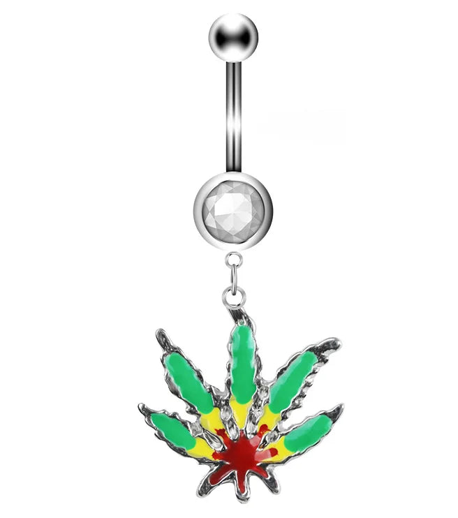 1PC Green Maple Leaf Belly Navel Ring Leaves Weed Dangle Belly Button Piercing Jewelry Surgical Steel Barbell Botton Piercing Good Vibrations Adult Super Store
