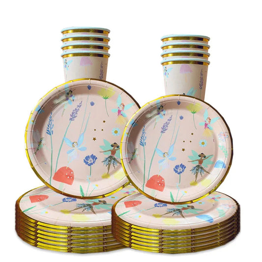 10 Guests Fairy Disposabel Tableware Butterfly Goddess Plates Napkin Cups Spring Flower Princess Happy Birthday Party Decor Girl Good Vibrations