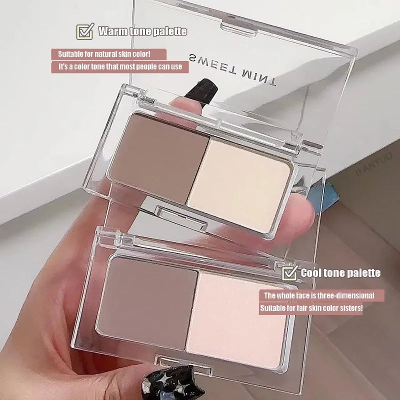 2 Color Tone Shading Shadow Powder Palette Contouring Highlighting&Bronzer Brighten Contour Three-dimensional Nose Makeup 쉐딩 팔레트 Good Vibrations