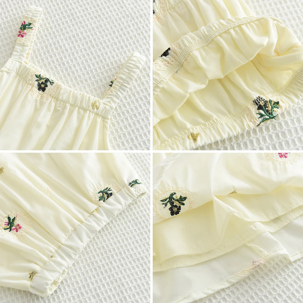 Summer Girls Outfit 2-6Y Kids Embroidered Camisole + Short Skirt 2 Pieces Sets Adorable Good Vibrations