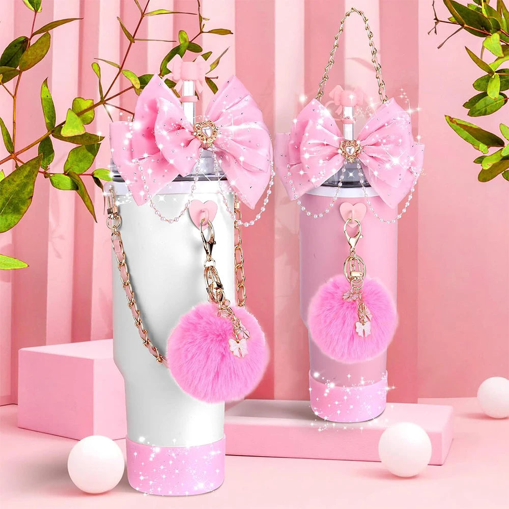 Bling Cup Accessories for Stanley Tumbler Cup 40oz Tumbler with Handle, Including Bow Straw Topper Cover, Straw Bow Decorate Good Vibrations Adult Super Store