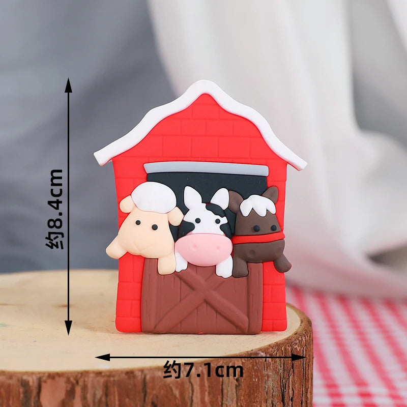Farm Series Cake Topper Lambs Ponies Piglets Chickens Ducks Haystacks for Children's One Year Old Birthday Party Cake Decoration Good Vibrations