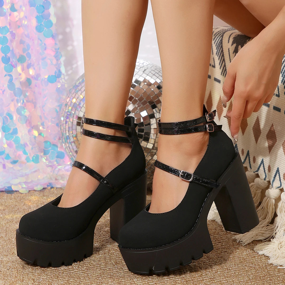 High Heels Women Mary Janes Shoes Woman Platform Fashion Sandals Women Summer New Dress Lolita Shoes Chunky Pumps Zapatos Mujer Good Vibrations