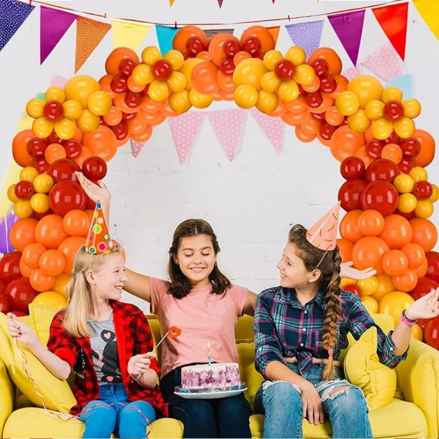 96 Pieces Set of Wedding Theme Balloon Garland Arch Set Red, Yellow and Orange Latex Party Balloon Birthday Party Romantic Wedding Decoration Good Vibrations