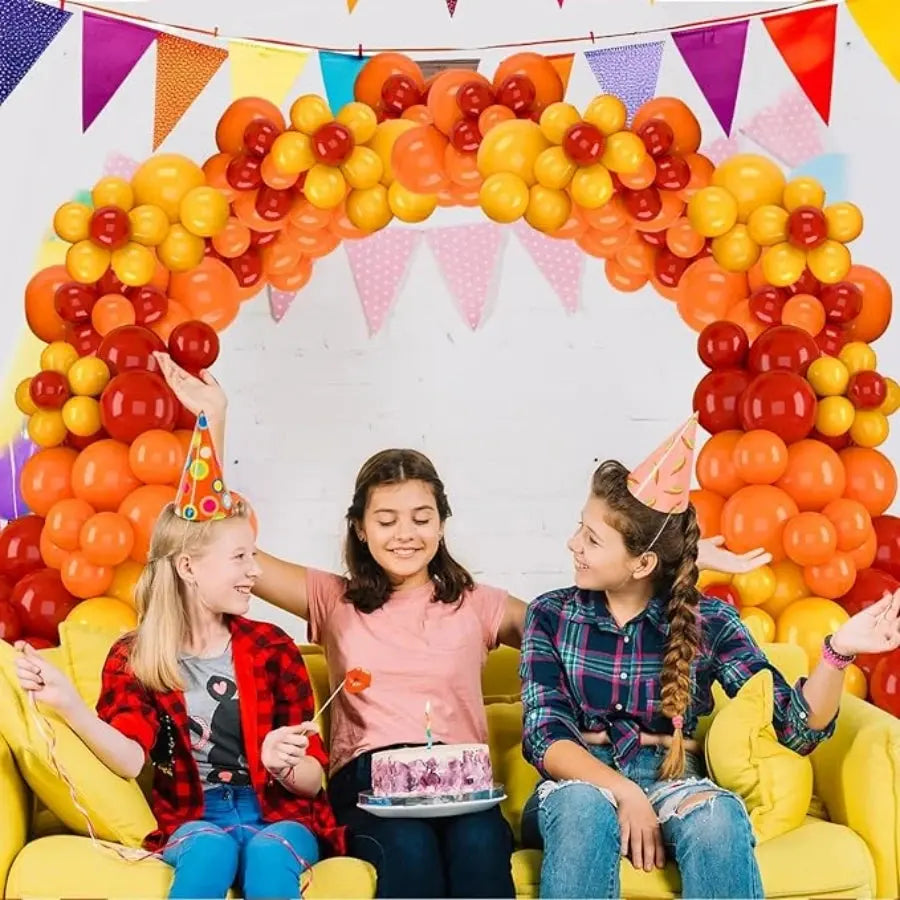 96 Pieces Set of Wedding Theme Balloon Garland Arch Set Red, Yellow and Orange Latex Party Balloon Birthday Party Romantic Wedding Decoration Good Vibrations