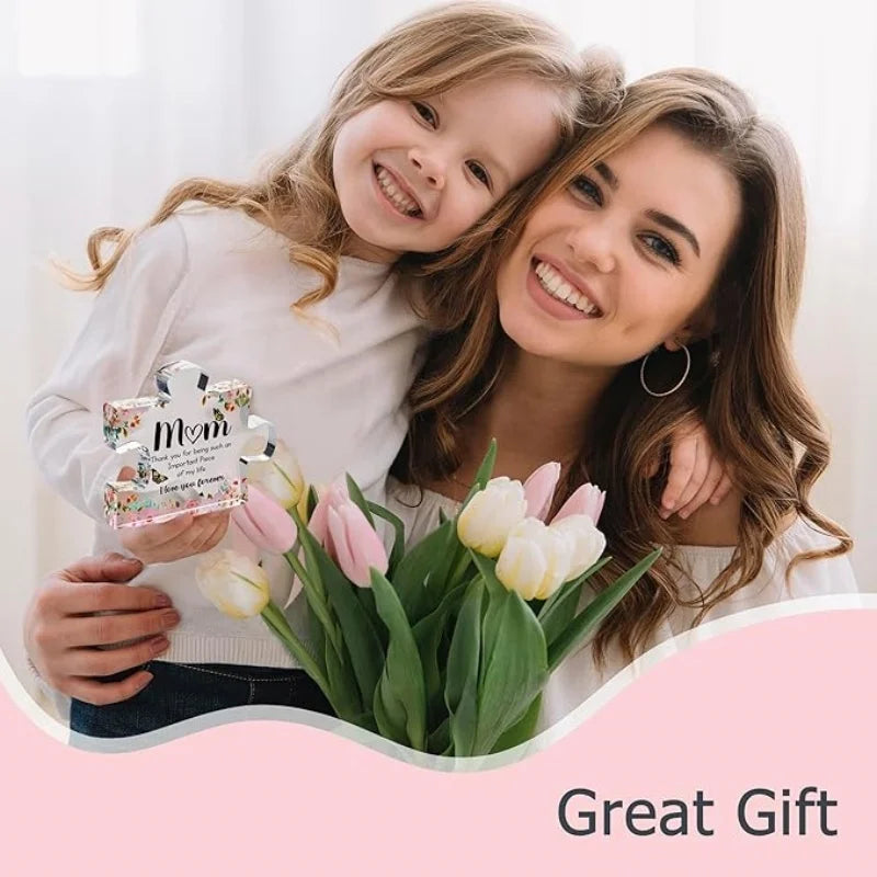 Gifts for Mom - Cute Engraved Acrylic Block Puzzle Piece - Adorable Mum Gift from Son, Daughter - Fun Christmas, Mothers Day, Good Vibrations