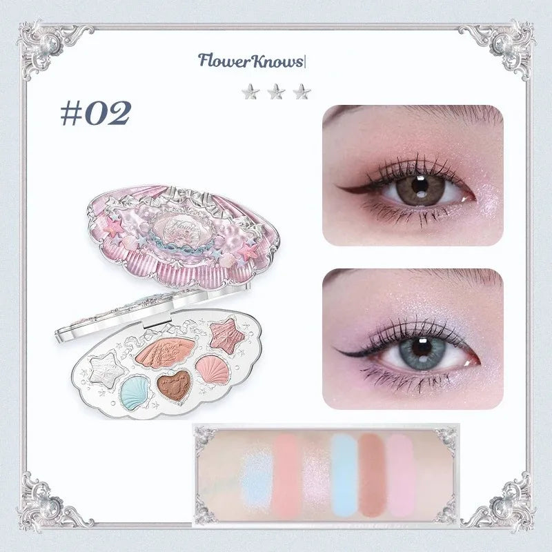 Flower Knows Moonlight Mermaid Eyeshadow Delicate Matte Glow Shimmer Chameleon Waterproof 5 Color Glitter Eye Shadow Palette Good Vibrations