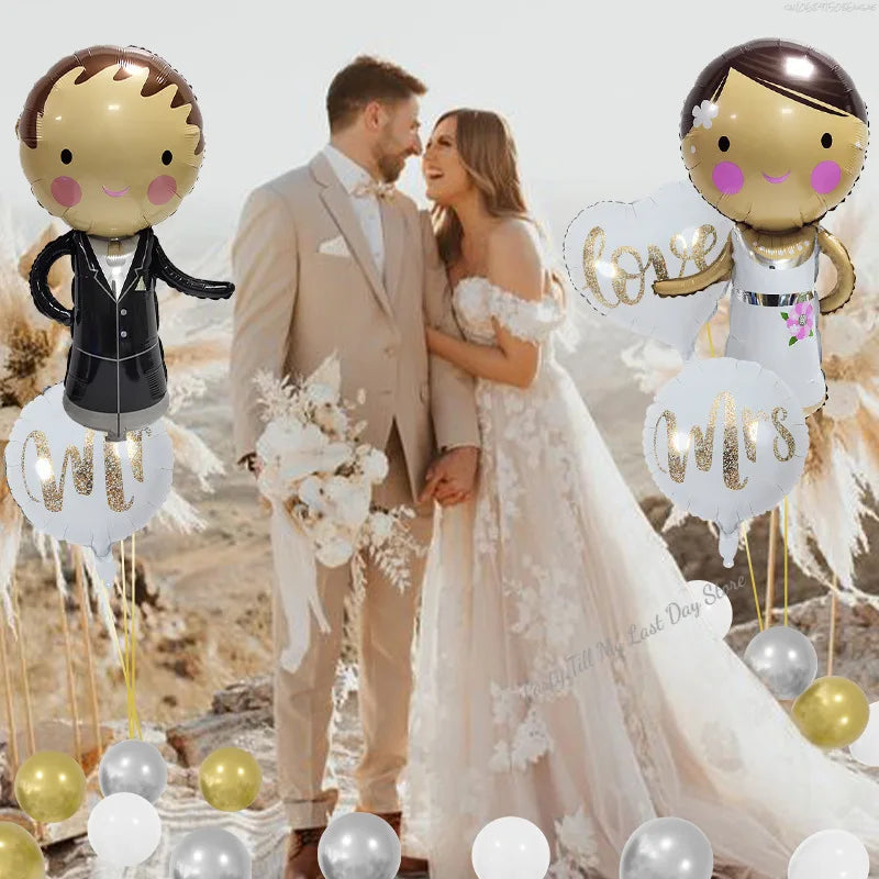 22pcs/Set Wedding Decor Balloon Couple Balloon Foil Balloons Heart Mr and Mrs Balloon Set Engagement Wedding Party Decor Good Vibrations