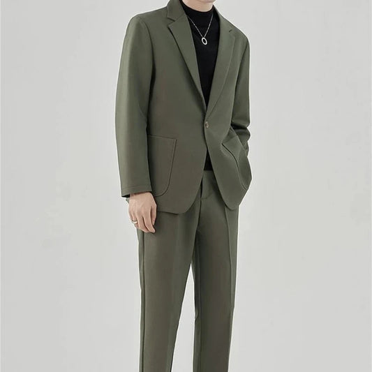 2 Piece Outfit Set Male Solid Color Youth Trends Costumes Ceremony Pants Full Men's Suits and Blazers Clothes Classic Elegant Good Vibrations