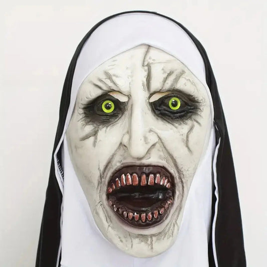 Horror The Nun Mask Cosplay Scary Bloody Demon Ghost Face Latex Masks With Headscarf Halloween Party Costume Props Deluxe Good Vibrations