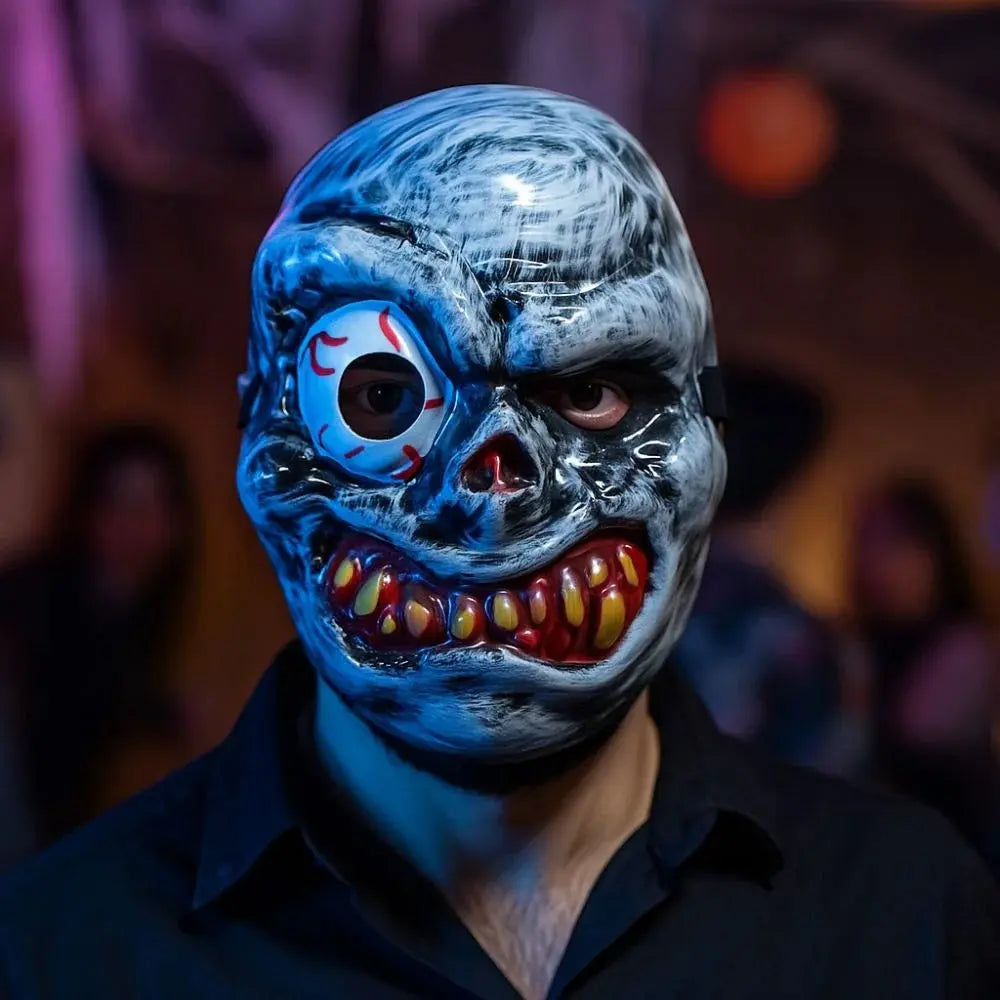 Full Face Halloween Ghost Mask One Eyed Scary Props Scary Ghost Head Cover PVC Breathable Ghost Headgear Cosplay Event Good Vibrations
