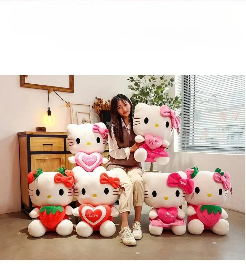 22cm Sanrio KT Cat Plush Toys Kawaii Strawberry KT Cat Plush Doll Home Decor Plushie Toy Girl Birthday Gift Good Vibrations