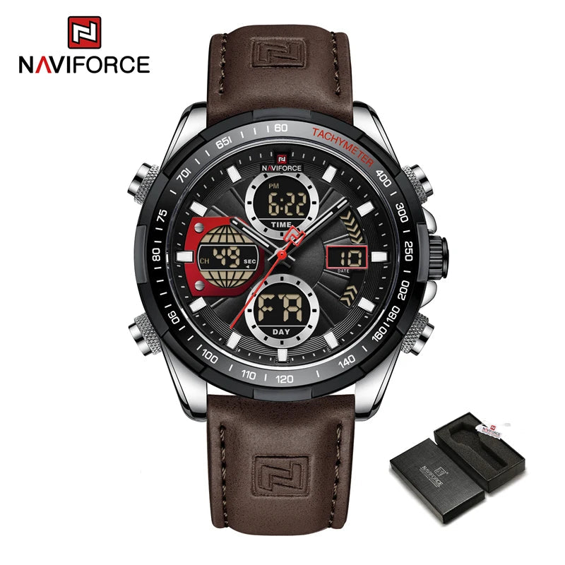 New NAVIFORCE Watches for Men Leather Mens Military Sport Waterproof Watch Quartz WristWatch Chronograph Male Clock Good Vibrations